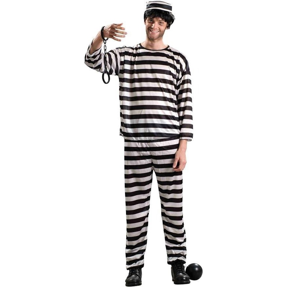 Rubie's Prisoner Man Costume Adult One Size Black White Stripe Jail Convict Set